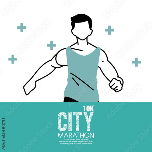 Man avatar running and 10k city marathon vector design