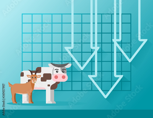 Live Feeder Cattle or Cow & Goat Price Value Stock Market Demand Decrease Drop Fall Down after of Eid al-Adha Statistic Report with Graph Chart Diagram. Can be Used for Web, Infographic & Print
