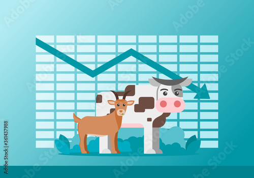 Live Feeder Cattle or Cow & Goat Price Value Stock Market Demand Decrease Drop Fall Down after of Eid al-Adha Statistic Report with Graph Chart Diagram. Can be Used for Web, Infographic & Print