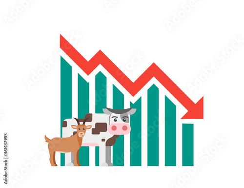 Live Feeder Cattle or Cow & Goat Price Value Stock Market Demand Decrease Drop Fall Down after of Eid al-Adha Statistic Report with Graph Chart Diagram. Can be Used for Web, Infographic & Print