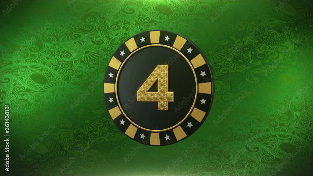 Poker chip rotates and shows a countdown from 1 to 10, 3D and mate channel