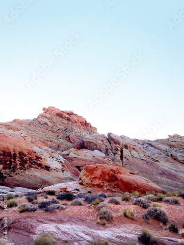 Bright red sandstone formations in the desert at the Valley of Fire  Nevada