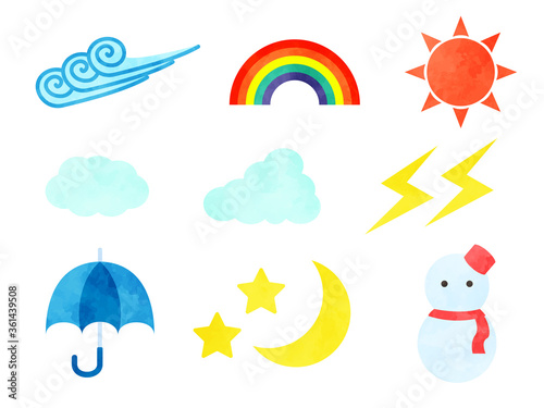 Watercolor texture vector illustrations of the weather