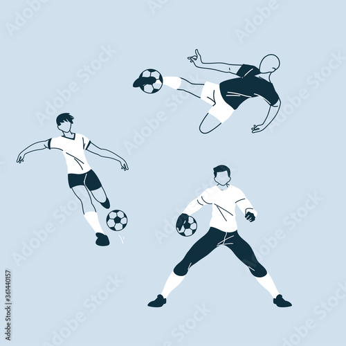 set of soccer players in action, soccer players with ball