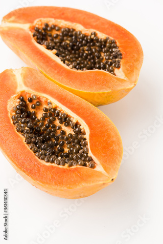 Fresh papaya slice on the white background