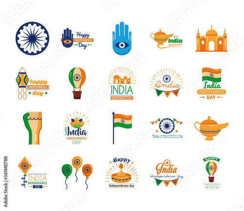 bundle of india independence day celebration icons
