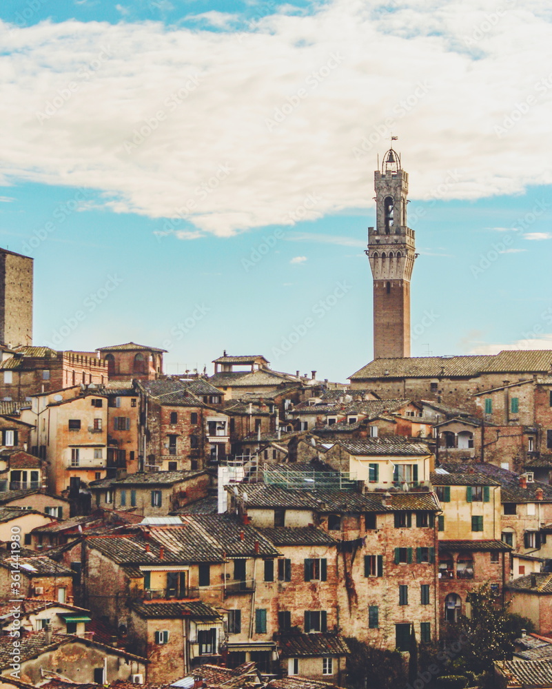 Panoramic view of Siena with the Tower of Mangia on background - Siena, Tuscany, Italy