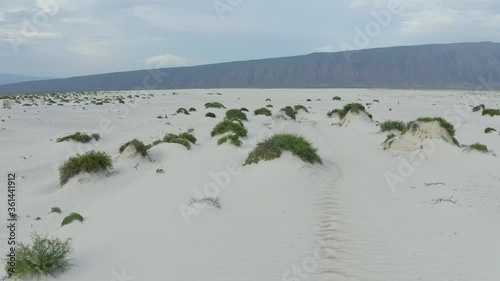 Aerial view of gypsum white sand dunes in protected area of Cuatro Cienegas Mexican desert, Coahuila photo