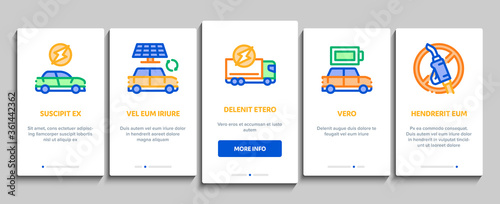 Electric Car Transport Onboarding Mobile App Page Screen Vector. Electrical Car And Truck, Battery Charging And Vehicle Repair, Ecology Transportation Color Illustrations