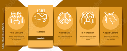 Lgbt Homosexual Gay Onboarding Mobile App Page Screen Vector. Lgbt Community And Flag, Unicorn And Rainbow, Love Freedom And Marriage Color Illustrations