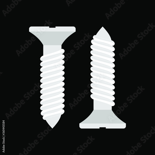 Screw icon isolated on black background. Toy screw in flat design . Square shape icon in simple design.