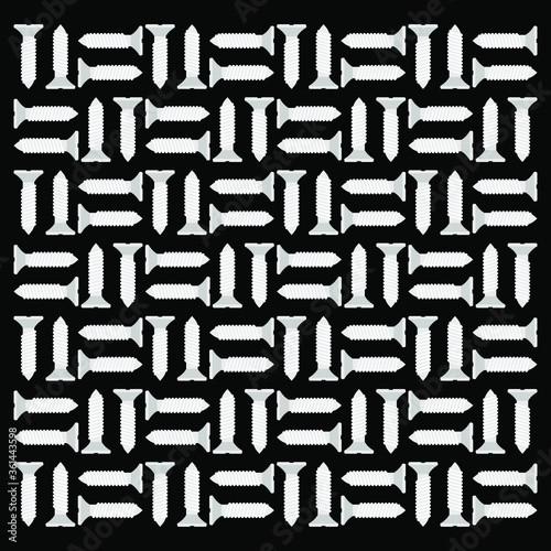 Informational flyer seamless pattern screw. Screw icon isolated on black background. Seamless pattern for printing onto fabric wrapping paper. Vector illustration. EPS10