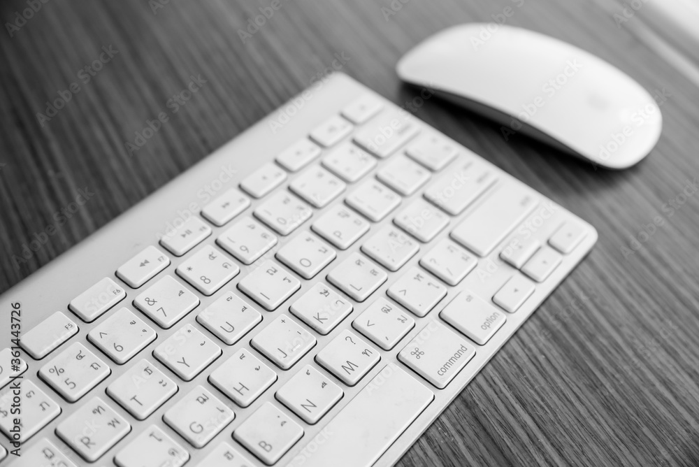 White close up keyboard office desk table is very useful tool for personal computer White close up keyboard office desk table is very useful tool for personal computer