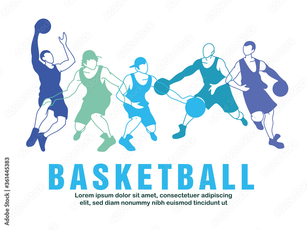 Basketball players men with balls in blue silhouettes vector design Basketball players men with balls in blue silhouettes vector design