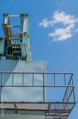 Low angle view of hoist deck used on dam spillways.