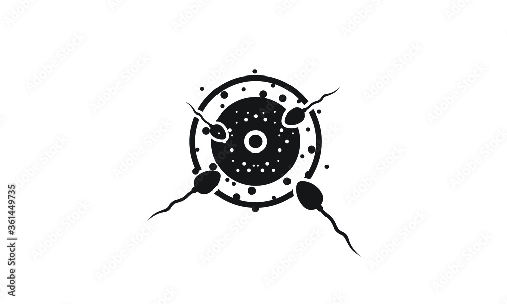 Obraz premium Sperm icon fertilizing egg cell. Logo drawn in flat style.