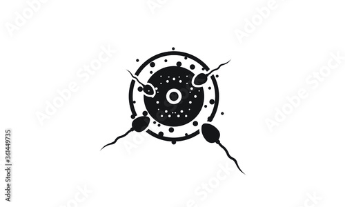 Sperm icon fertilizing egg cell. Logo drawn in flat style.