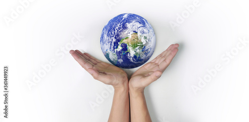 Globe, earth in human hand. Earth image provided by Nasa