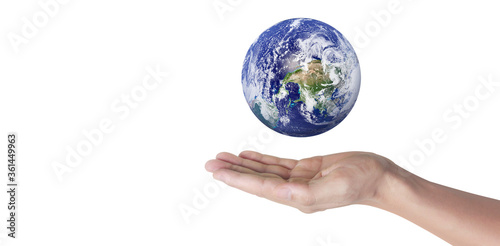 Globe  earth in human hand. Earth image provided by Nasa