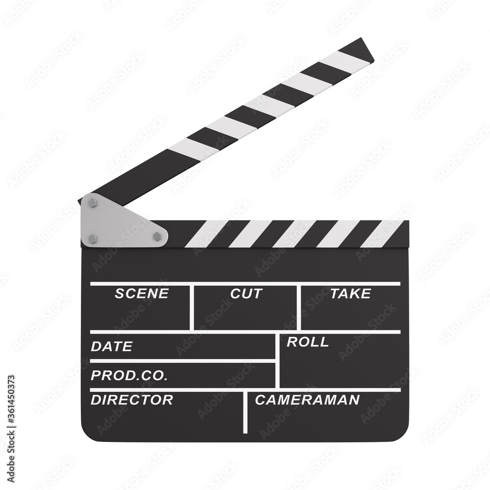 open clapper on white background. Isolated 3D illustration