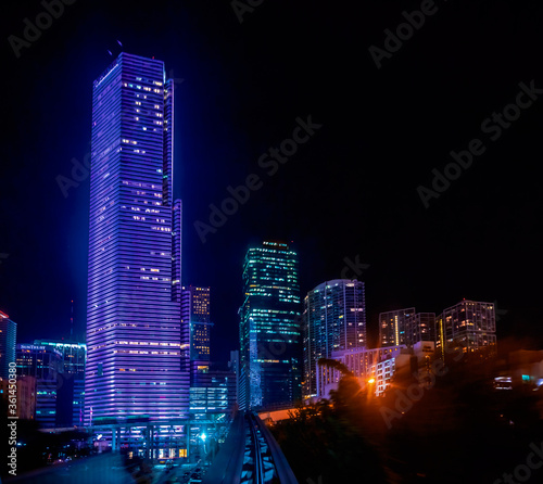 Miami Metro Mover Automated Train POV at night through the windshield