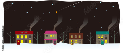 冬の星空と街並み