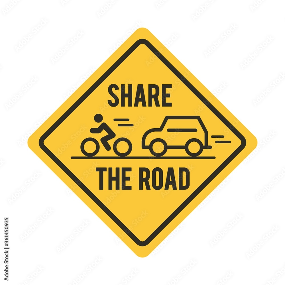 Share the road with bicycle and car road sign Share the road with bicycle and car road sign