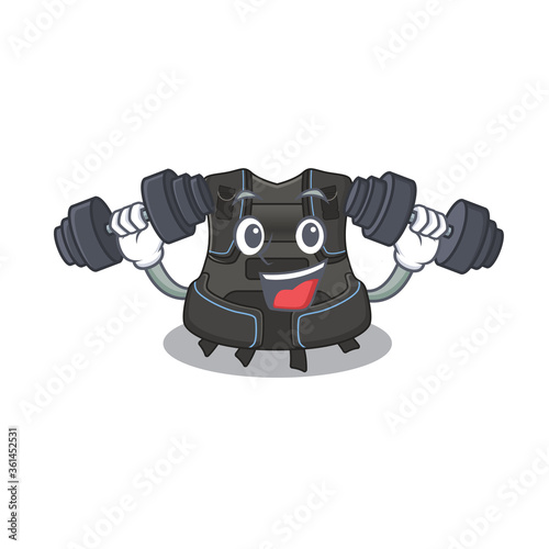 Muscular scuba buoyancy compensator mascot design with barbells during exercise
