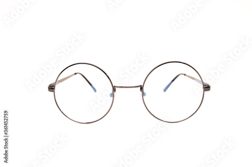 Vintage round eyeglasses on white background