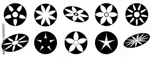set of black and white abstract vector icons flower stars symbol background pattern seamless element graphic designs 