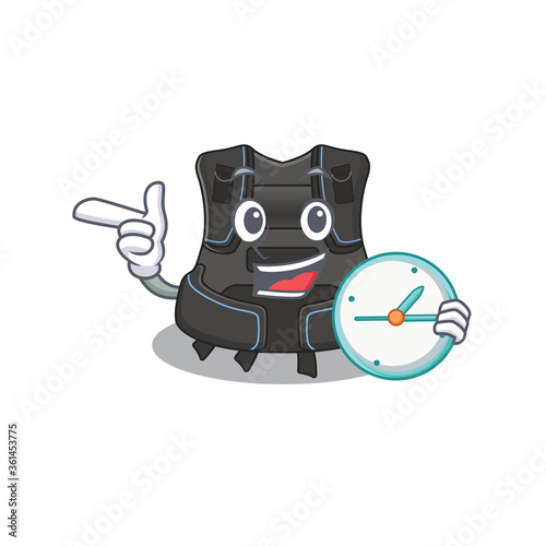 A picture of cheery scuba buoyancy compensator holding a clock