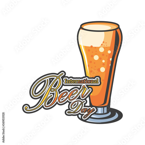 International beer day with glass detailed style icon vector design