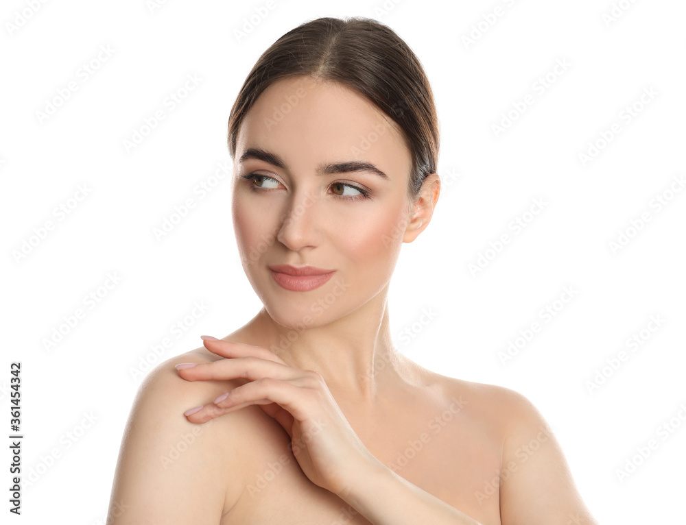 Portrait of young woman with beautiful face on white background Portrait of young woman with beautiful face on white background