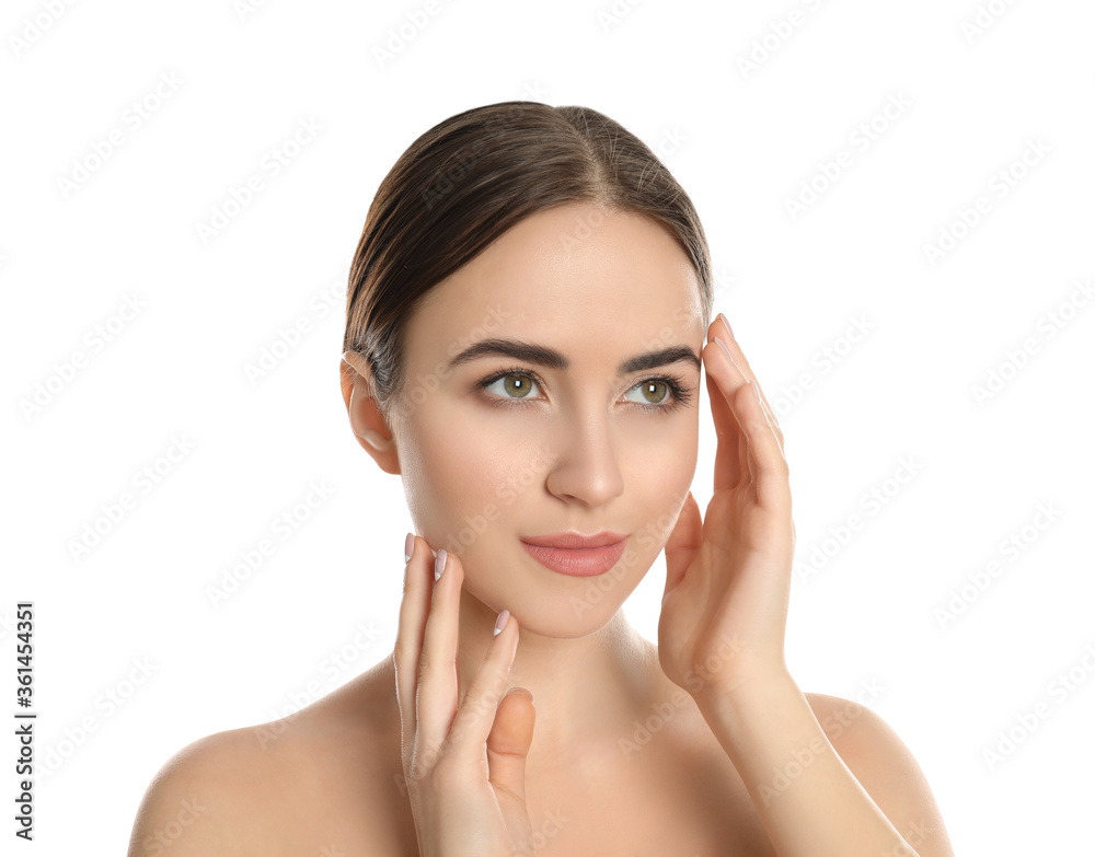 Portrait of young woman with beautiful face on white background Portrait of young woman with beautiful face on white background
