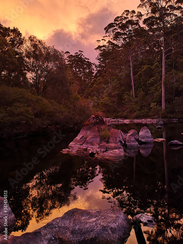 Low light reflections at Franklin river at daybreak. Bibbulmun track. photo