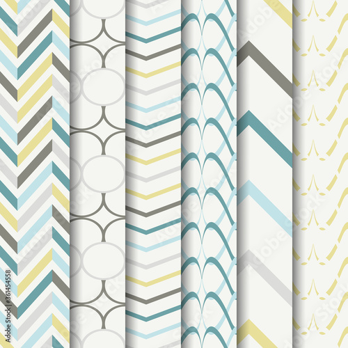 6 cute seamless patterns.Endless vector backgrounds of simple textures with dots, stripes, waves.