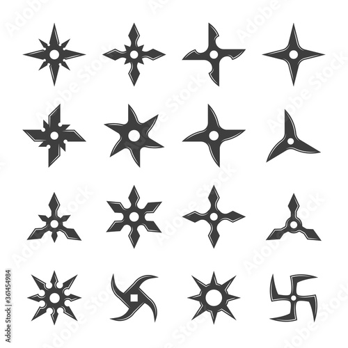Shuriken icons set. Traditional japanese ninja weapons vector illustration