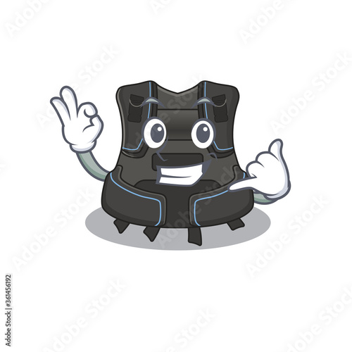 Caricature design of scuba buoyancy compensator with cute call me pose