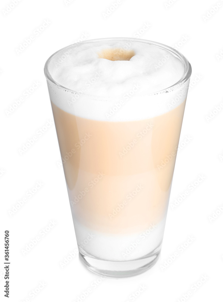 Glass of delicious latte macchiato isolated on white Glass of delicious latte macchiato isolated on white