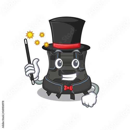 A smart Magician of scuba buoyancy compensator caricature design style
