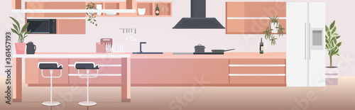 modern kitchen interior empty no people house room with furniture horizontal vector illustration