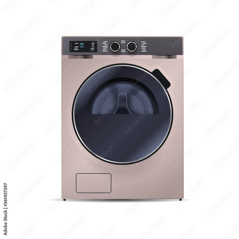 realistic washing machine isolated on white background front view of steel washer domestic household appliance concept vector illustration realistic washing machine isolated on white background front view of steel washer domestic household appliance concept vector illustration