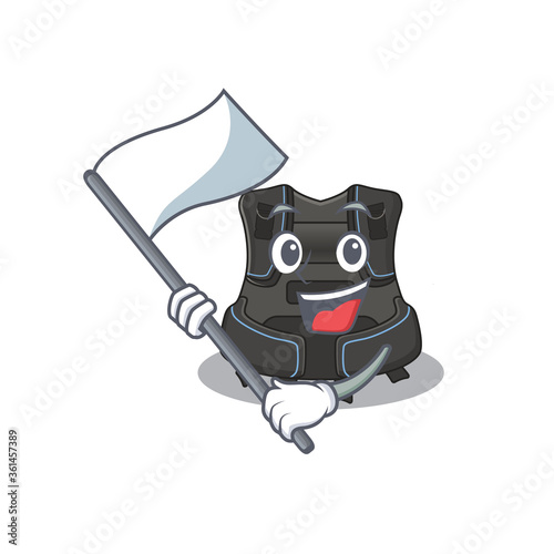 A brave scuba buoyancy compensator mascot character design holding a white flag