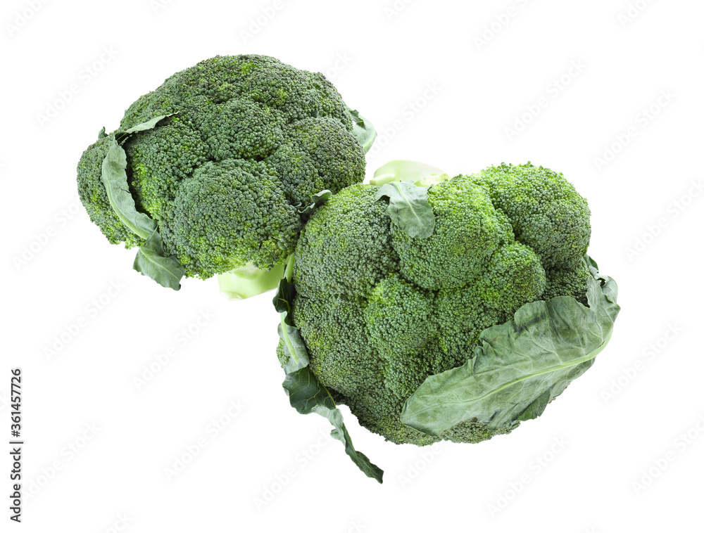 Fresh green broccoli isolated on white, top view. Organic food Fresh green broccoli isolated on white, top view. Organic food