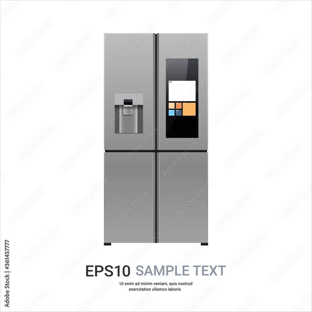 stainless steel refrigerator with display side by side fridge freezer home appliance concept vector illustration