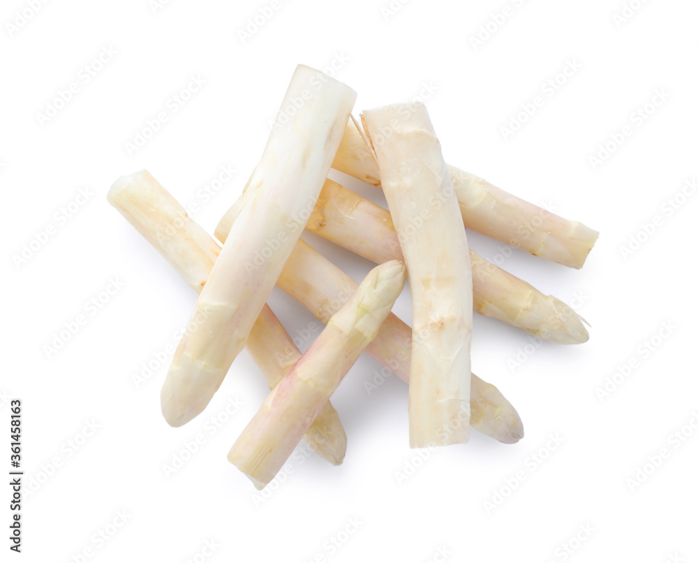 Pile of fresh raw asparagus isolated on white, top view Pile of fresh raw asparagus isolated on white, top view