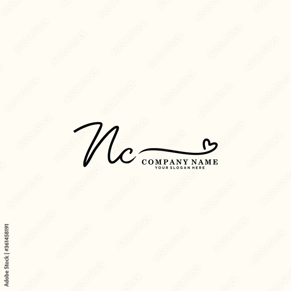 NC initials signature logo. Handwriting logo vector templates. Hand drawn Calligraphy lettering Vector illustration.