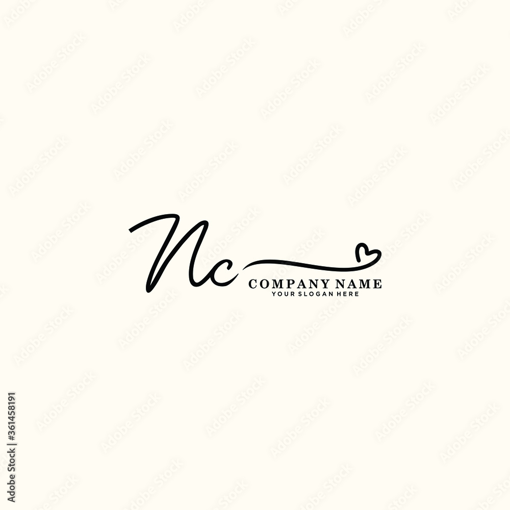 Obraz premium NC initials signature logo. Handwriting logo vector templates. Hand drawn Calligraphy lettering Vector illustration.