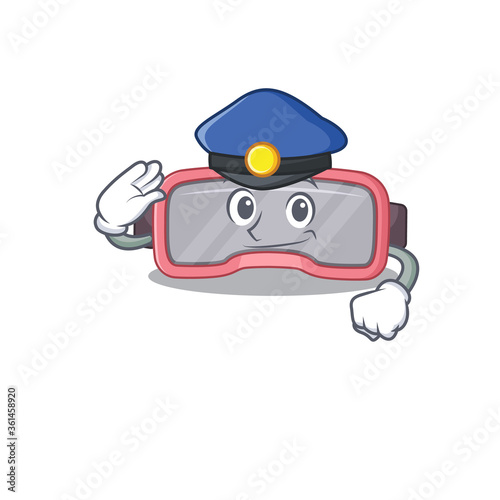 A handsome Police officer cartoon picture of vr glasses with a blue hat