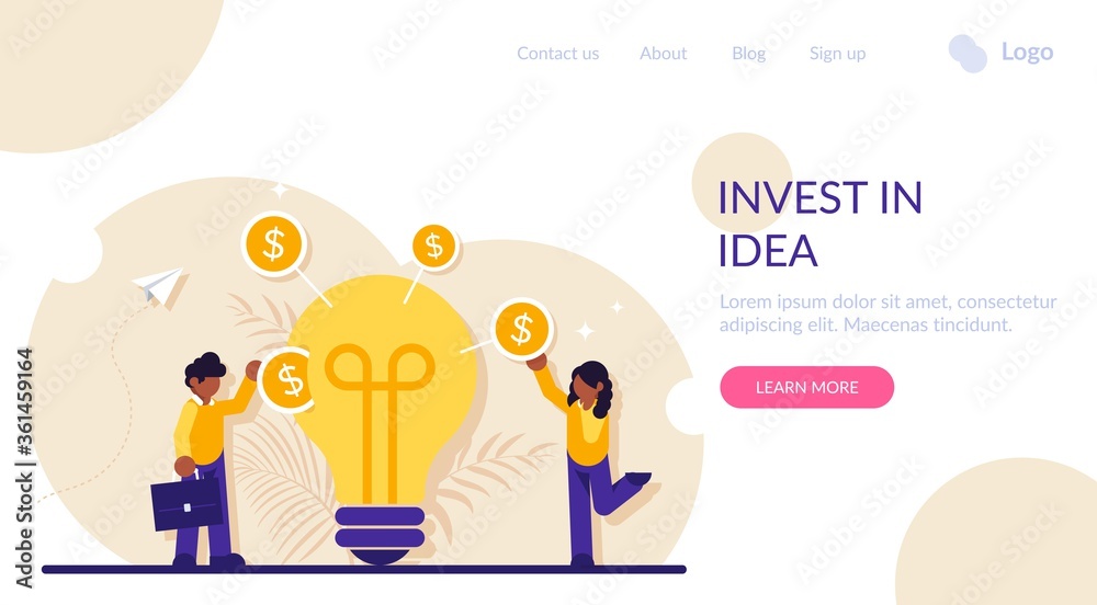 Invest In Idea concept. Businessman or investor putting dollar coin into slot in light bulb. Venture investment, startup funding, financing innovative technology. Modern flat illustration. Invest In Idea concept. Businessman or investor putting dollar coin into slot in light bulb. Venture investment, startup funding, financing innovative technology. Modern flat illustration.